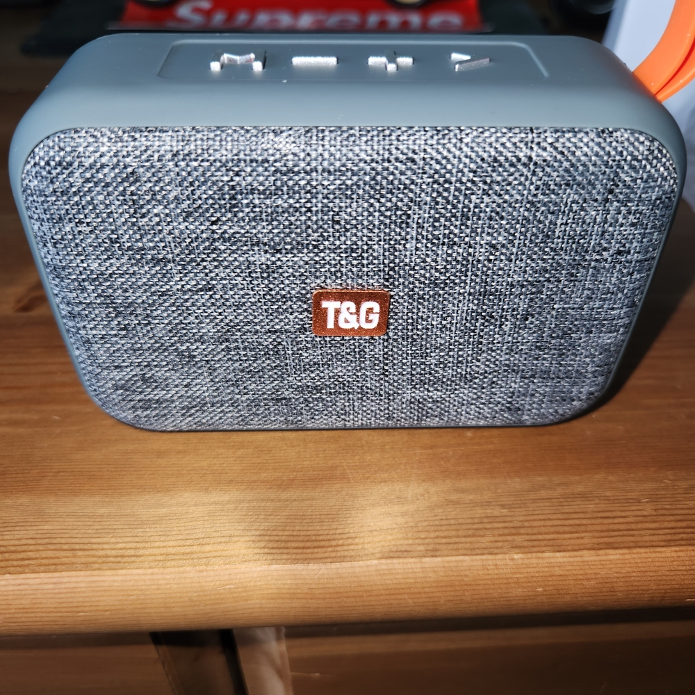 T&G Portable Bluetooth Speaker in Gray Fabric with Orange Accent